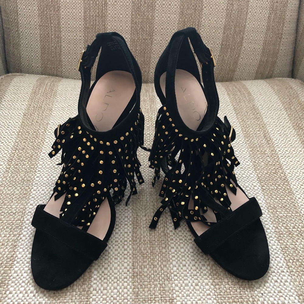 Aldo High Heels Fringed T Strap Sandals
